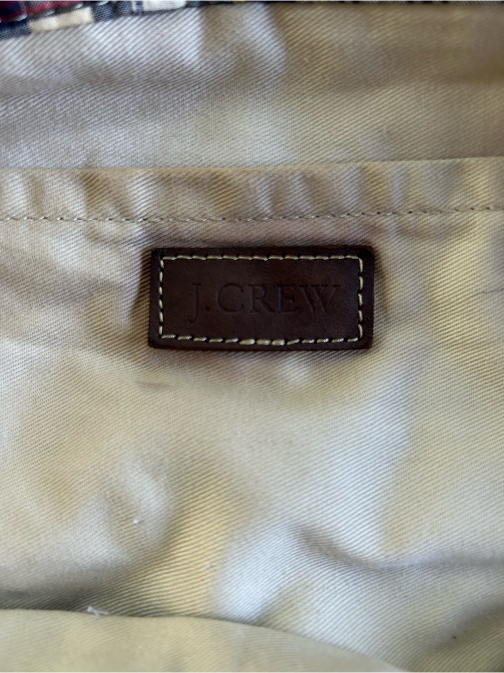 J.Crew 2007 Patchwork Madras Plaid Tote Bag Leather Logo Preppy Coastal - Picture 6 of 7